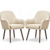 Set of 2 Retro Off-White Linen Upholstered Accent Chair with Stylish Wood Legs