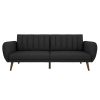 Dark Grey Linen Futon Sofa Bed with Modern Mid-Century Style Wooden Legs