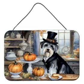 NEW Schnauzer Fall Kitchen Pumpkins Wall or Door Hanging Prints Aluminum Metal Sign Kitchen Wall Bar Bathroom Plaque Home Decor, 8HX12W, Multicolor