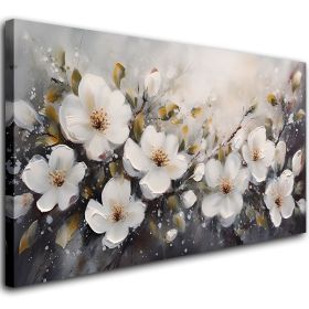 Large Flower Painting Wall Art for Living Room White Flower Picture Wall Decor for Bedroom Gold Leaf Floral Wall Art Prints Framed Artwork for Bathroo