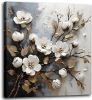 Bathroom Wall Art Decor White Flower Canvas Wall Art for Living Room Golden Leaf Painting Prints Floral Picture Wall Decor Artwork Framed for Bedroom