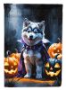 Alaskan Malamute Puppy Halloween House Flag Large Porch Sleeve Pole Decorative Outside Yard Banner Artwork Wall Hanging, Polyester, House Size