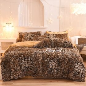 Luxury Thick Fleece Duvet Cover Queen King Winter Warm Bed Quilt Cover Pillowcase Fluffy Plush Shaggy Bedclothes Bedding Set Winter Body Keep Warm (Option: Leopard print-1.2meter bed sheet)